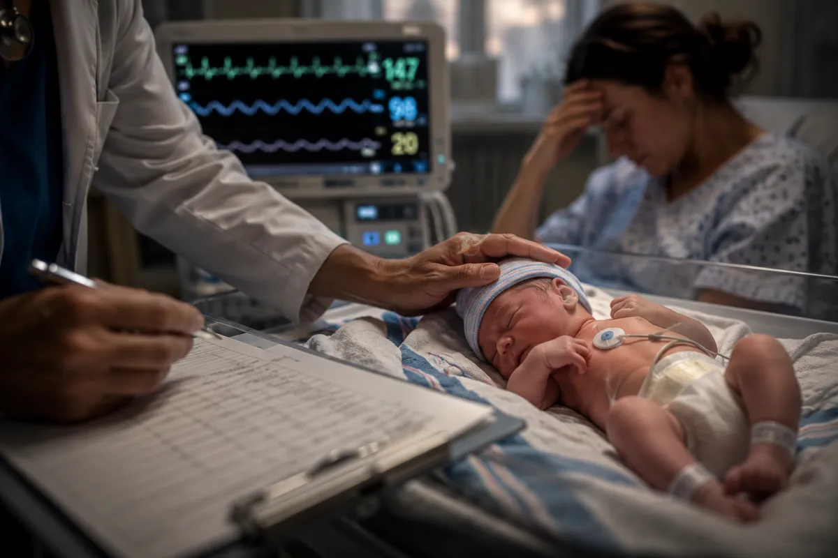 Newborn receiving medical care after delivery