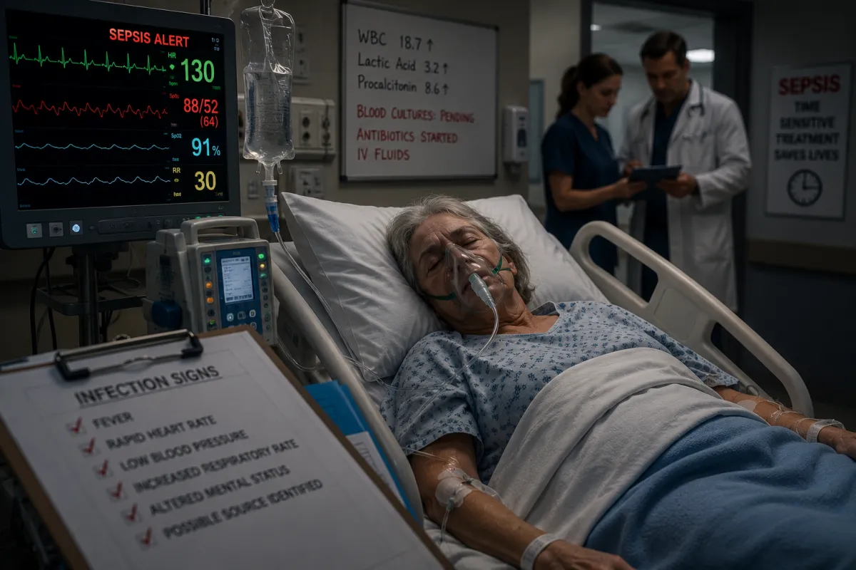 Hospital patient receiving treatment for sepsis